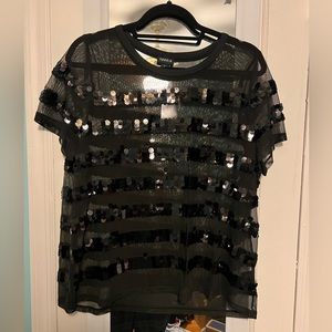 Short sleeve sheer and shimmer shirt